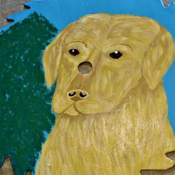 Hand Crafted Yellow Lab Dog Painting On 10" Saw Blade - Picture 5 of 7